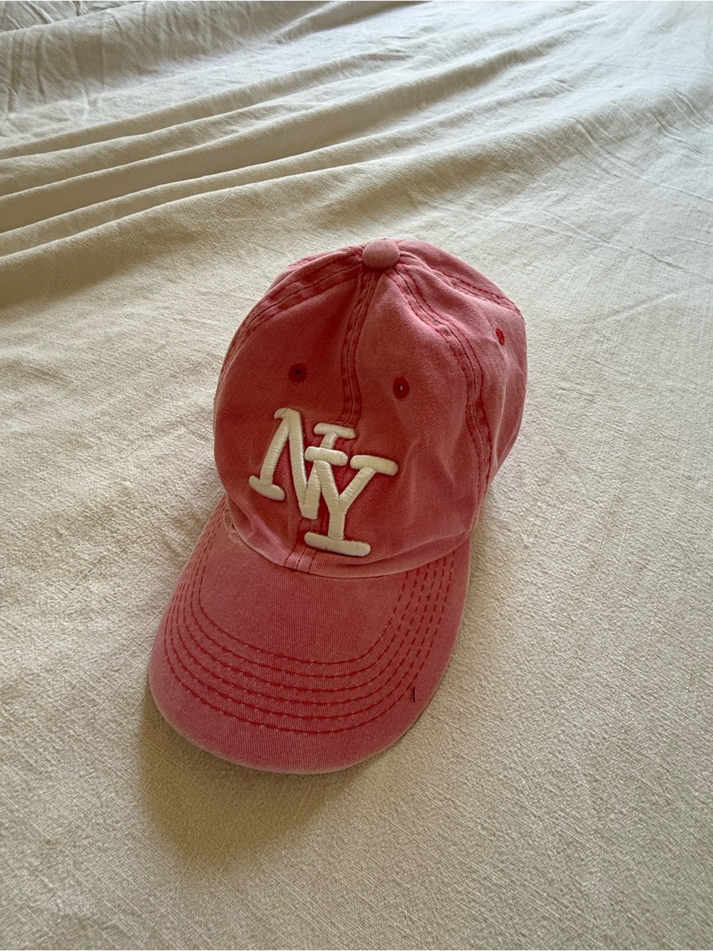 Pink NY Embroidered Cotton Baseball Cap